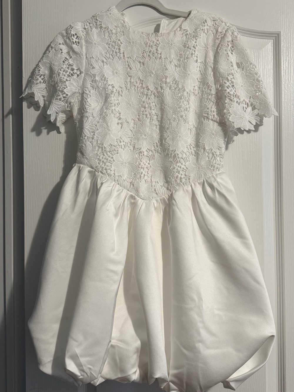 JJs House White Floral Lace & Satin Bubble Dress for Woman - Bridal